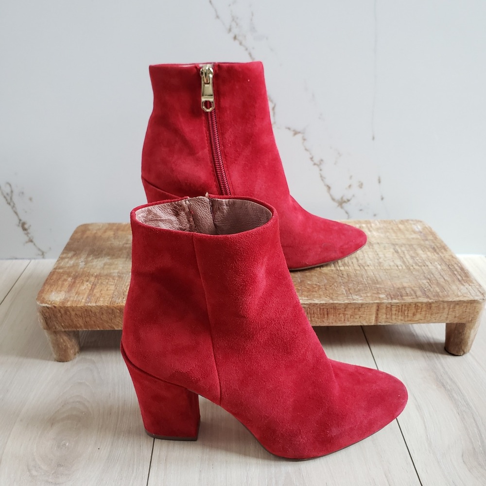 Louise et Cie Boots Womens 6 Red Block Heel Suede Ankle Leather Italy